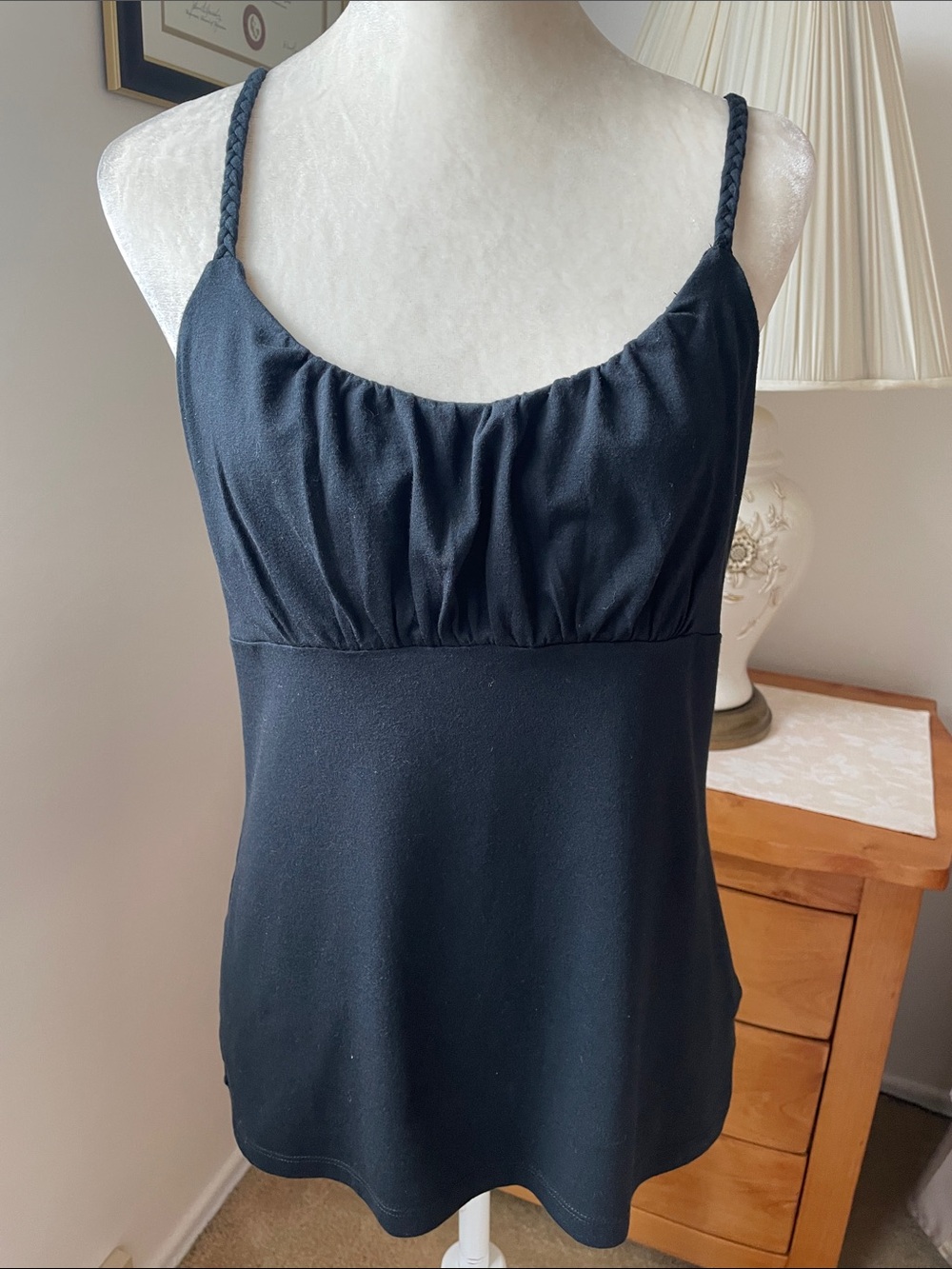 INC International Concepts Black Braided-Strap Layering Tank Top.